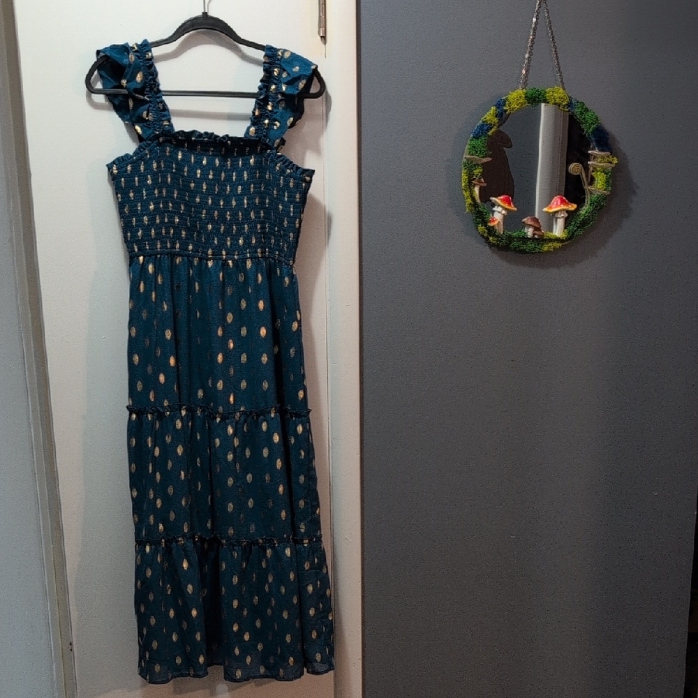 Grace Karin Teal Sundress with Elastic Top And Square Neck